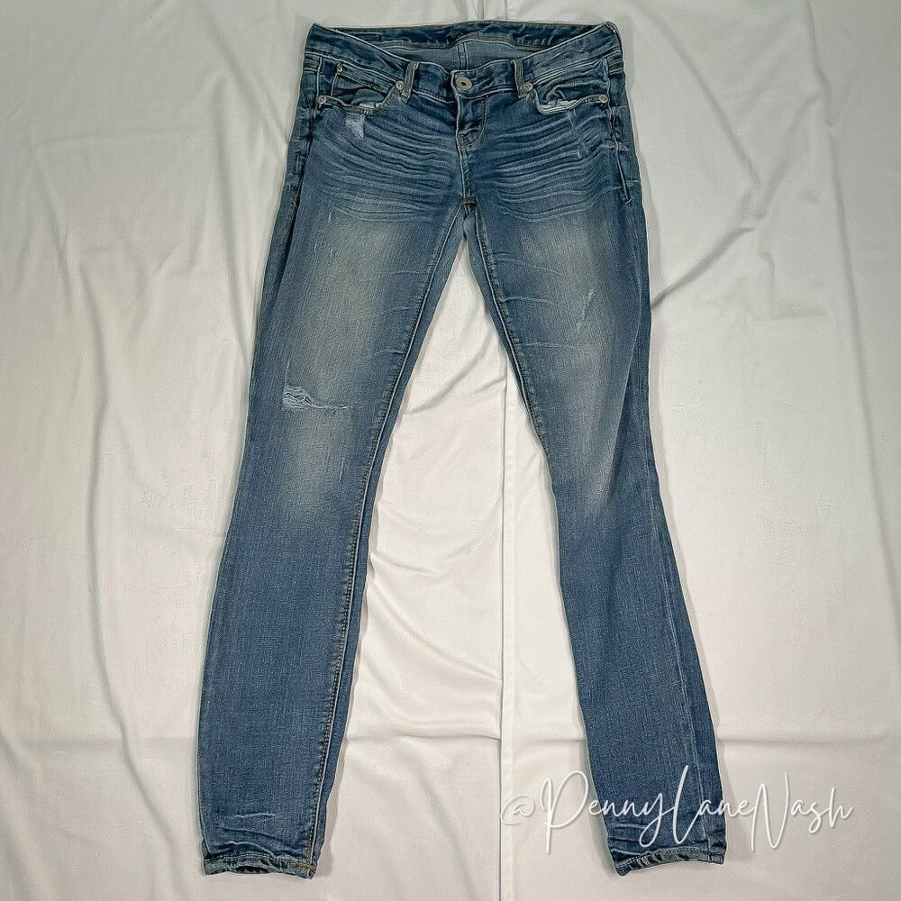 Express Distressed Skinny Leg Jeans Size 2 Blue